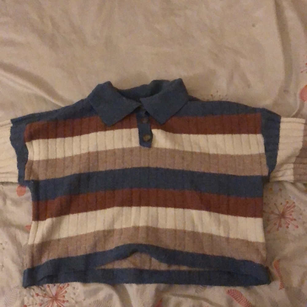 Striped Crop Button Up Sweater